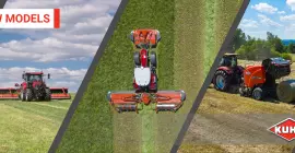 New KUHN products including a merger, mower conditioner/merger combination and a round baler