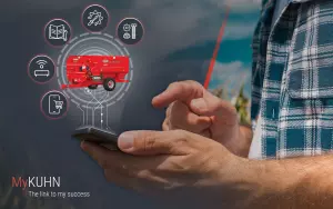 MyKUHN smartphone graphic with TMR mixer and feature illustrations
