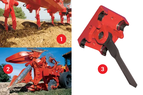 1. Traction Bolt - 2. Non-Stop Hydraulic (NSH) Reset - 3. Heavy-Duty Plow Leg Articulation and Tie Rod