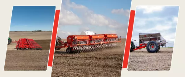 Collage image of KUHN tillage, grain drill and fertilizer spreader