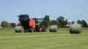 A view of a VB 3160 ejecting a bale from behind the machine